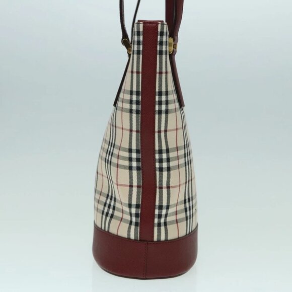 BURBERRY Nova Check Shoulder Bag Canvas Beige Gold Auth 93198 - Picture 4 of 14